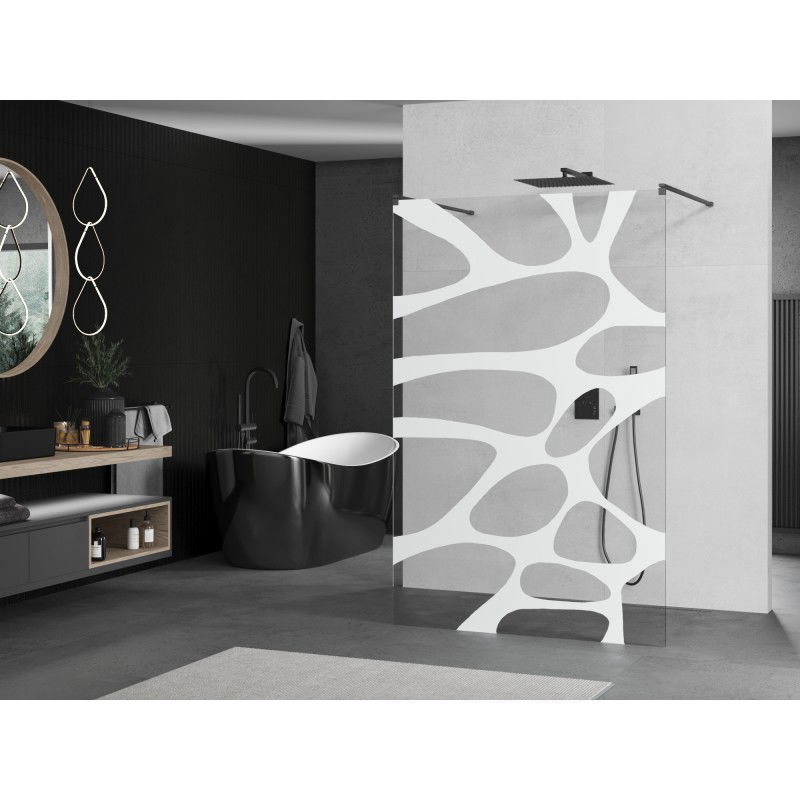 Mexen Kioto freestanding shower wall 100 x 200 cm, white wave 8 mm, gun metal - 800-100-002-95-97