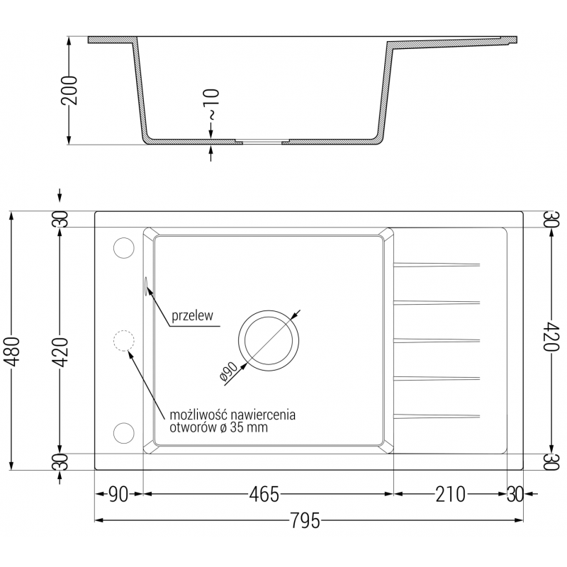 Mexen Elias granite kitchen sink 1-bowl with drainer and Telma kitchen faucet, black - 6511-77-670200-50