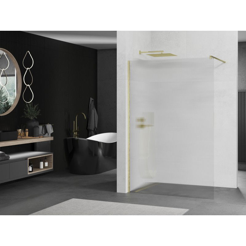 Mexen Kioto Walk-in Shower Wall 100 x 200 cm, Stripes 8 mm, Brushed Gold - 800-100-101-55-09