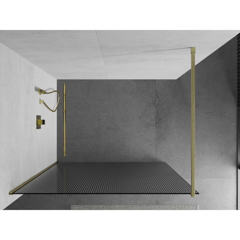 Mexen Kioto shower wall Walk-in 110 x 200 cm, stripe 8 mm, brushed gold - 800-110-101-55-09