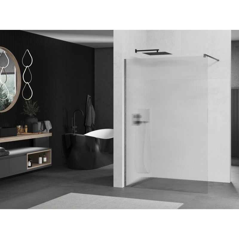 Mexen Kioto Walk-in Shower Wall 80 x 200 cm, Stripes 8 mm, Brushed Gun Gray - 800-080-101-66-09