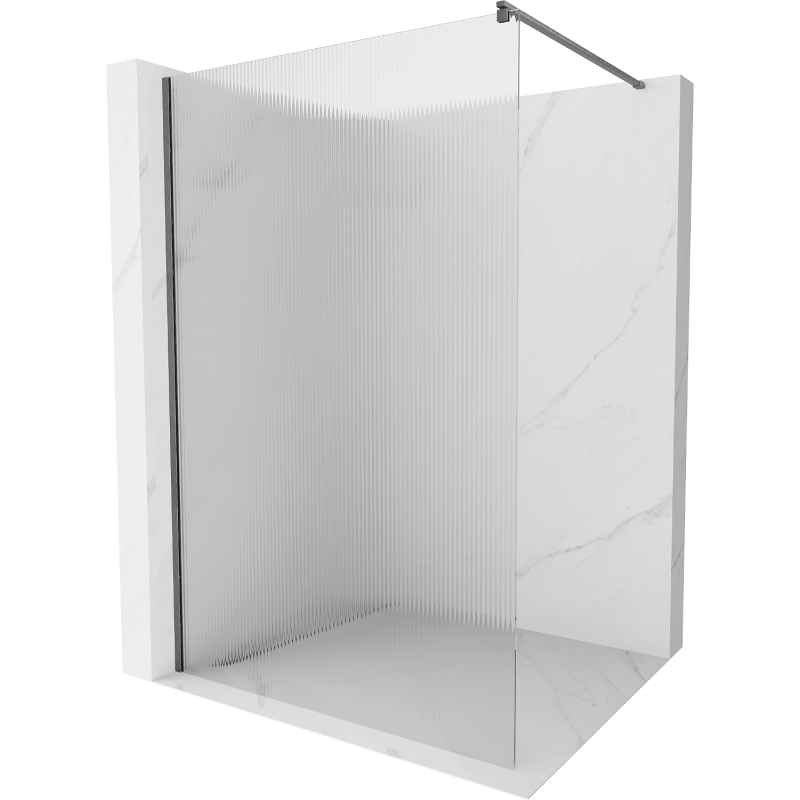 Mexen Kioto Walk-in Shower Wall 100 x 200 cm, 8 mm Stripes, Brushed Gun Gray - 800-100-101-66-09