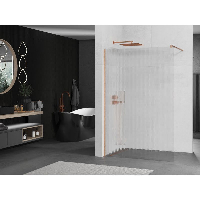 Mexen Kioto Walk-in Shower Wall 110 x 200 cm, 8 mm Stripes, Brushed Copper - 800-110-101-65-09