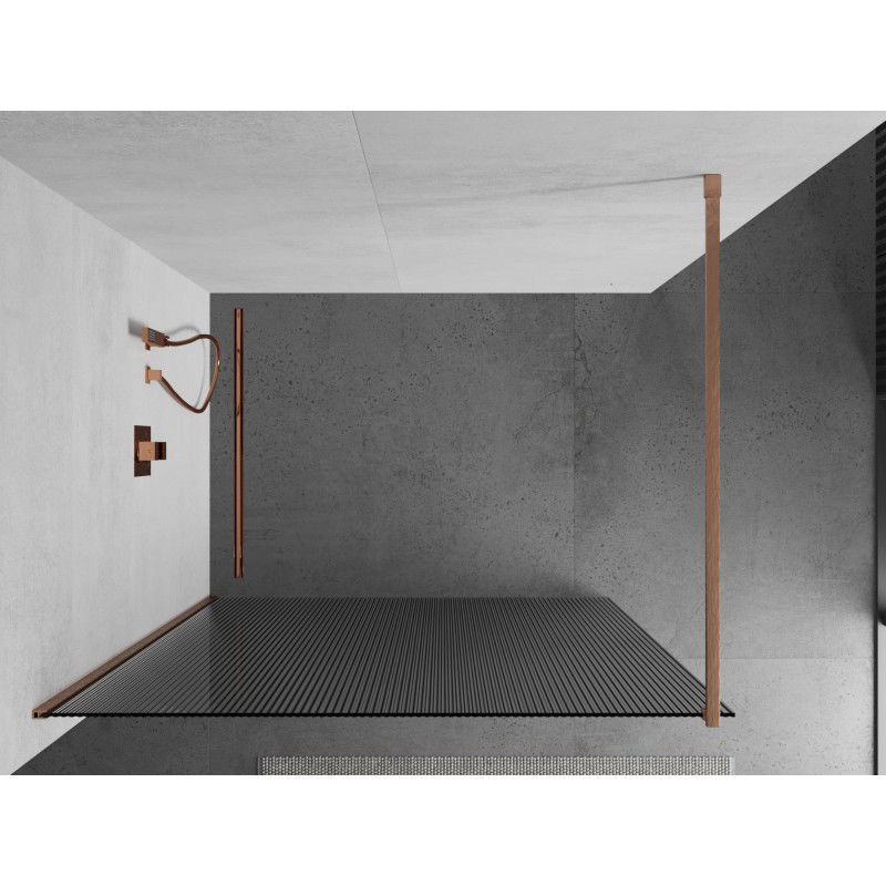 Mexen Kioto Walk-in Shower Wall 140 x 200 cm, Stripes 8 mm, Brushed Copper - 800-140-101-65-09