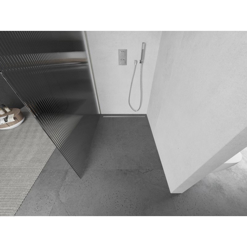 Mexen Kioto Walk-in Shower Screen 80 x 200 cm, Stripes 8 mm, Brushed Nickel - 800-080-101-97-09