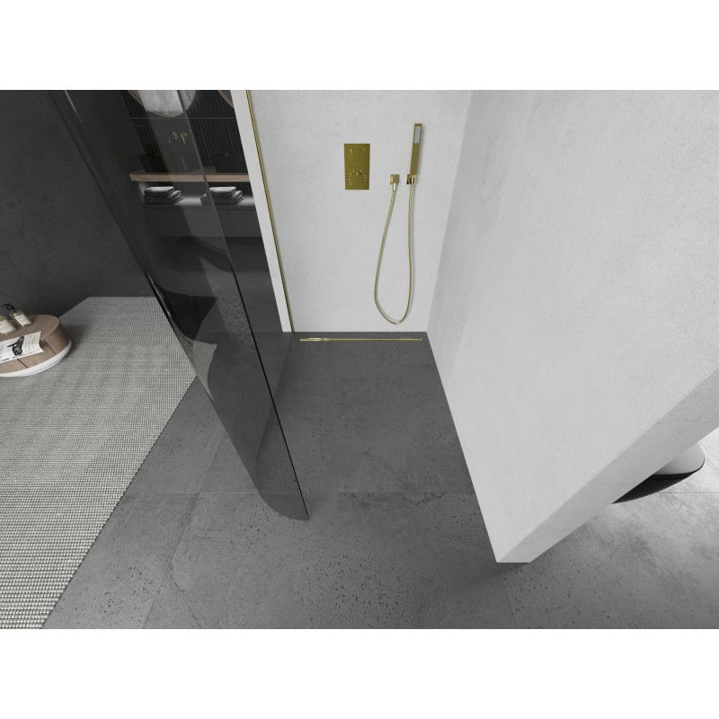 Mexen Kioto-R curved walk-in shower wall 110 x 200 cm, transparent 8 mm, brushed gold - 800-110-101-55-06
