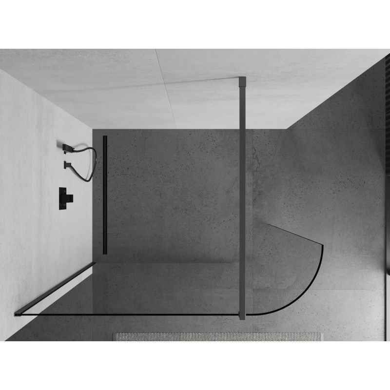 Mexen Kioto-R Rounded Walk-in Shower Panel 100 x 200 cm, Transparent 8 mm, Gun Metal - 800-100-101-95-06