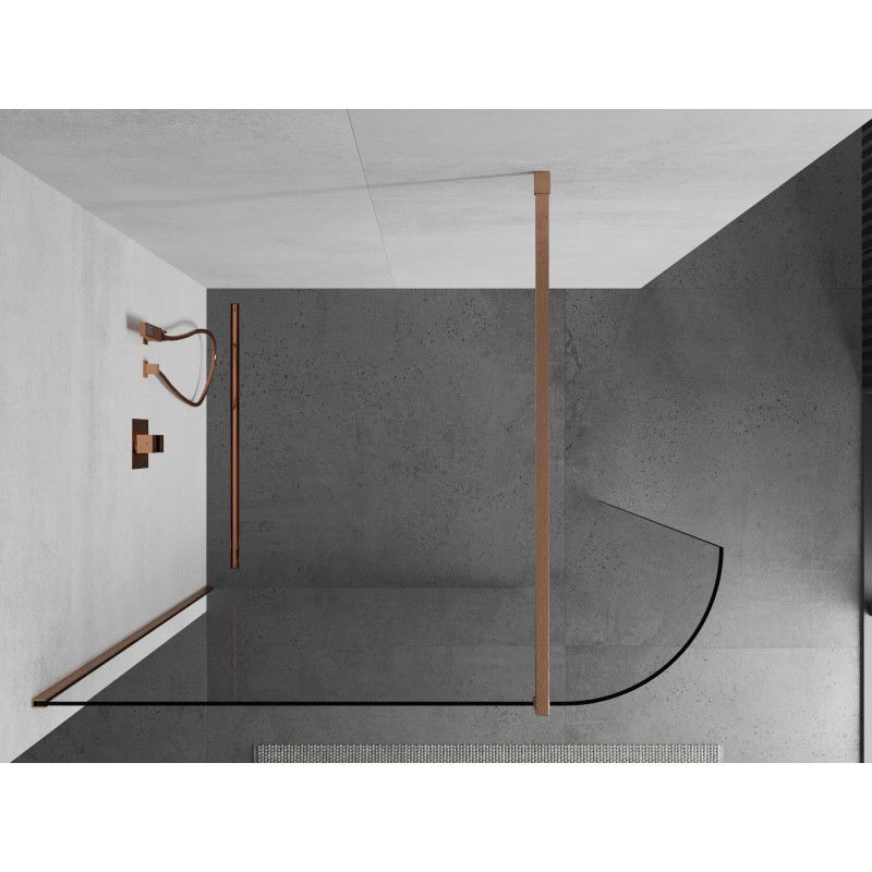 Mexen Kioto-R Rounded Walk-in Shower Wall 100 x 200 cm, Transparent 8 mm, Brushed Copper - 800-100-101-65-06