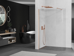 Mexen Kioto Curved Walk-in Shower Panel 110 x 200 cm, Transparent 8 mm, Brushed Brass - 800-110-101-65-06