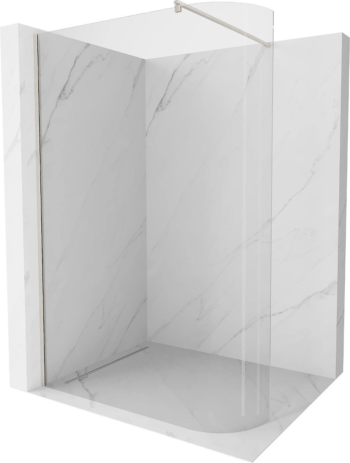 Mexen Kioto Curved Walk-in Shower Wall 160 x 200 cm, Transparent 8 mm, Brushed Nickel - 800-160-101-97-06