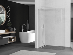 Mexen Kioto L Curved Shower Screen Walk-in 80 x 200 cm, Transparent, White - 800-080-103-20-06