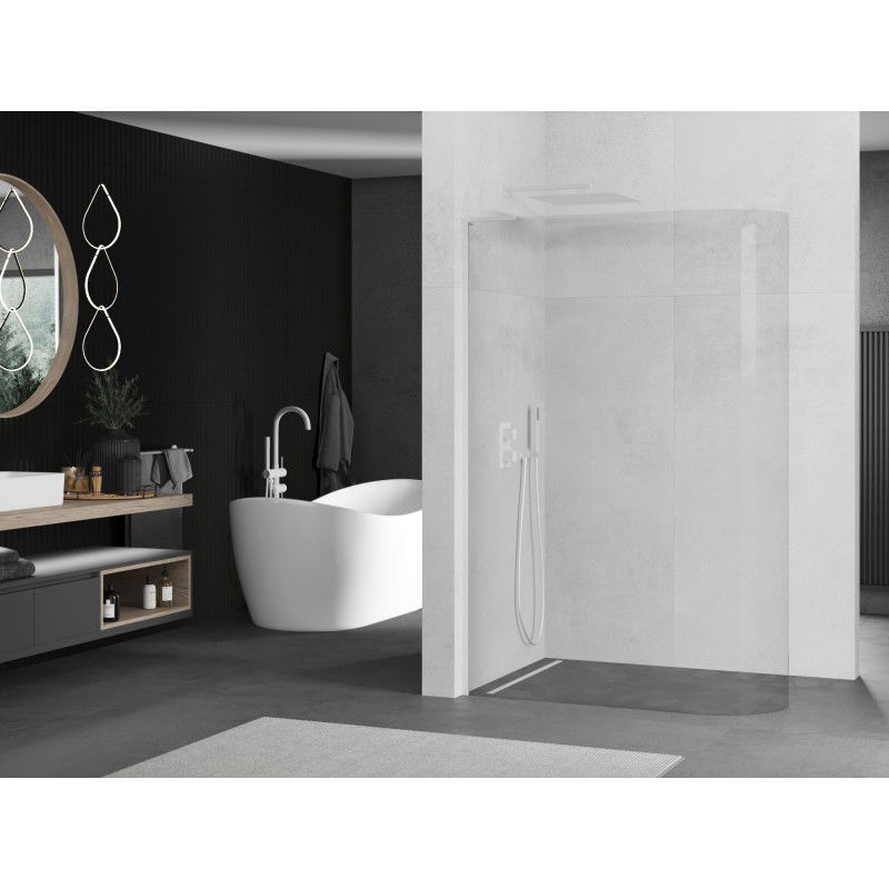 Mexen Kioto-R L Rounded Shower Screen Walk-in 100 x 200 cm, Transparent, White - 800-100-103-20-06