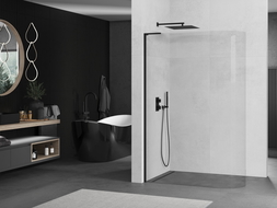 Mexen Kioto L Curved Walk-in Shower Panel 90 x 200 cm, Transparent, Black - 800-090-103-70-06
