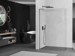 Mexen Kioto-R L Rounded Walk-in Shower Wall 100 x 200 cm, Transparent, Gun Metal - 800-100-103-95-06