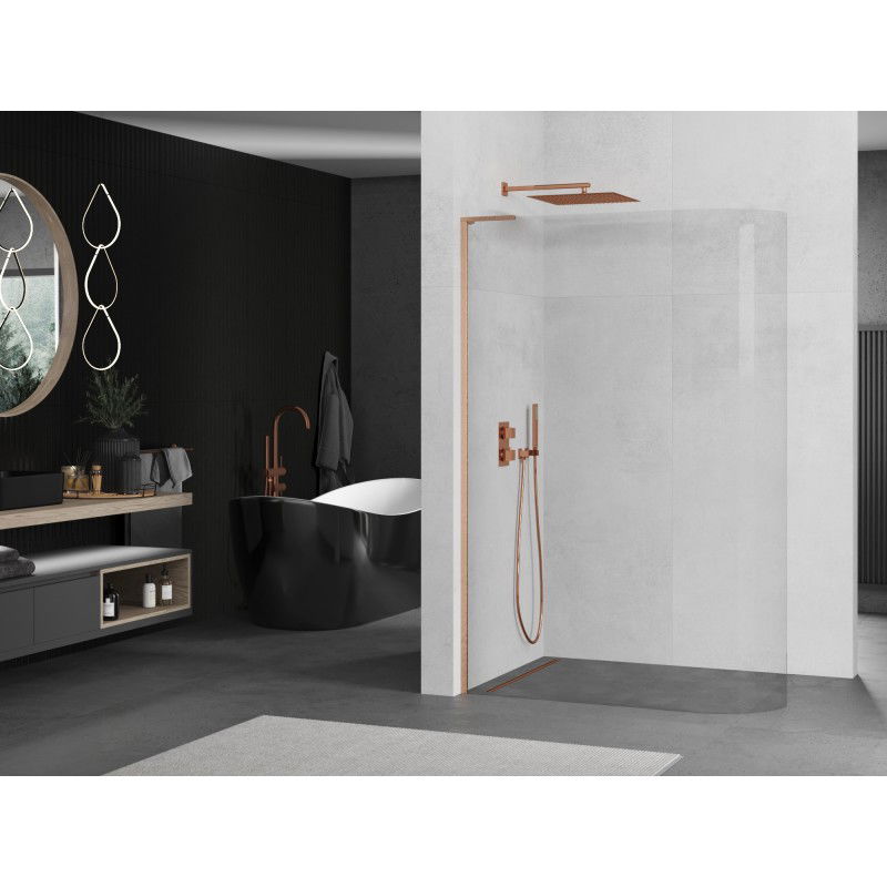 Mexen Kioto-R L Rounded Shower Wall Walk-in 80 x 200 cm, transparent, brushed copper - 800-080-103-65-06