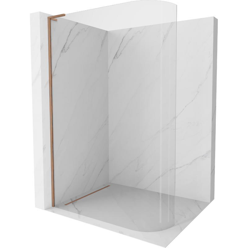 Mexen Kioto L Curved Shower Wall Walk-in 100 x 200 cm, Transparent, Brushed Copper - 800-100-103-65-06