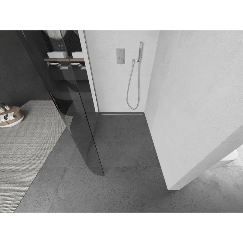 Mexen Kioto-R L Rounded Walk-in Shower Wall 100 x 200 cm, Transparent, Brushed Nickel - 800-100-103-97-06