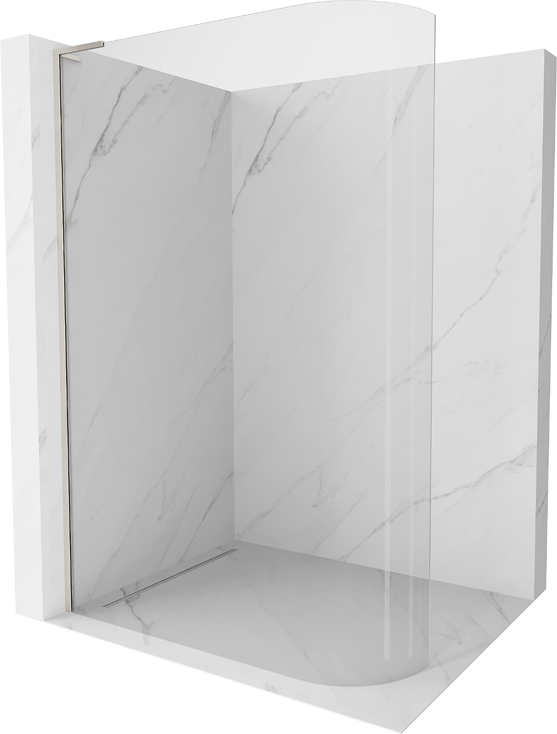 Mexen Kioto L Curved Shower Wall Walk-in 110 x 200 cm, Transparent, Brushed Nickel - 800-110-103-97-06