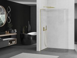 Mexen Kioto L Curved Walk-In Shower Panel 120 x 200 cm, Transparent, Gold - 800-120-103-50-06