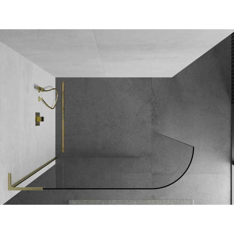 Mexen Kioto-R L Rounded Shower Panel Walk-in 90 x 200 cm, Transparent, Gold Brushed - 800-090-103-55-06