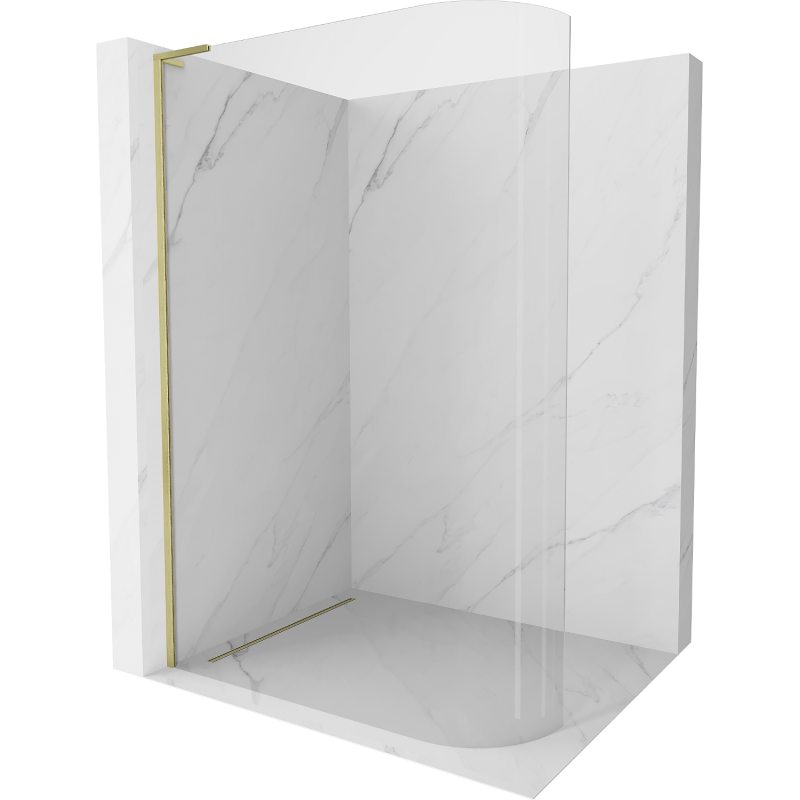 Mexen Kioto L Rounded Walk-in Shower Wall 100 x 200 cm, Transparent, Brushed Gold - 800-100-103-55-06
