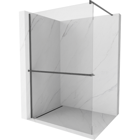 Mexen Kioto+ shower wall with Walk-in shelf 90 x 200 cm, transparent, brushed gun gray - 800-090-121-66-00