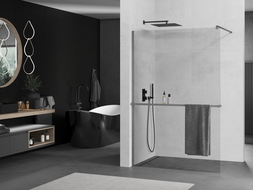 Mexen Kioto+ shower wall with shelf Walk-in 130 x 200 cm, transparent, brushed gun gray - 800-130-121-66-00