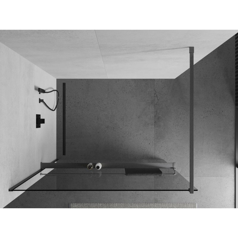 Mexen Kioto+ Walk-in shower wall with shelf 135 x 200 cm, transparent, gun gray brushed - 800-135-121-66-00