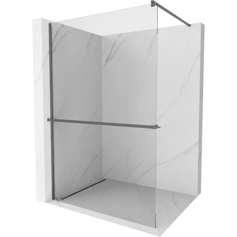 Mexen Kioto+ Shower Wall with Walk-in Shelf 100 x 200 cm, Transparent, Gun Metal - 800-100-121-95-00