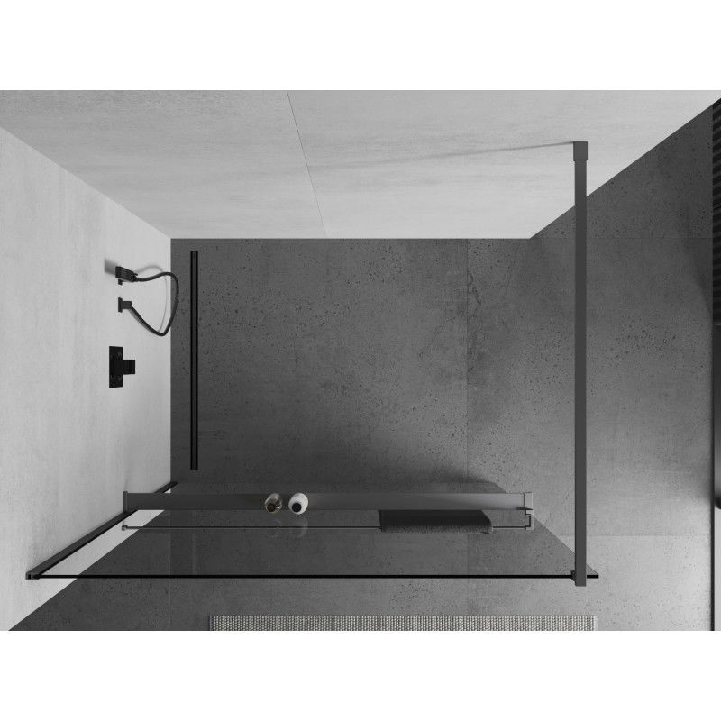 Mexen Kioto+ shower screen with Walk-in shelf 115 x 200 cm, transparent, gun metal - 800-115-121-95-00