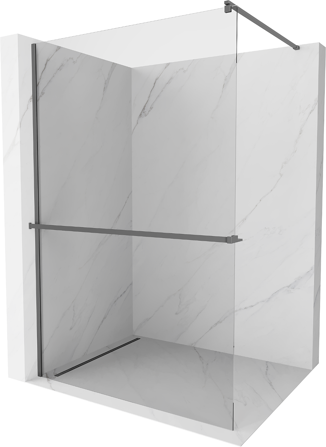 Mexen Kioto+ Walk-in shower wall with shelf 140 x 200 cm, transparent, gun metal - 800-140-121-95-00