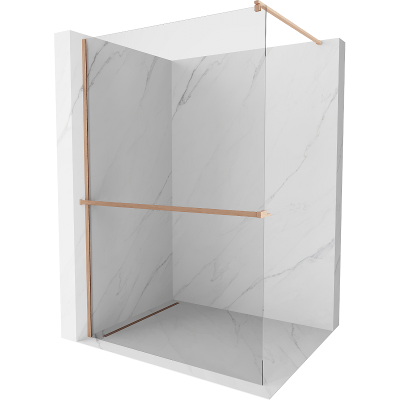 Mexen Kioto+ Walk-in Shower Screen with Shelf 85 x 200 cm, Transparent, Brushed Copper - 800-085-121-65-00