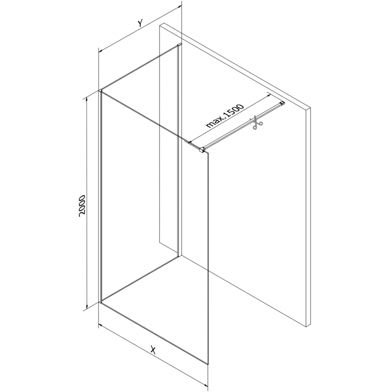 Mexen Kioto Walk-in Shower Wall 120 x 120 cm, Transparent, Brushed Gun Gray - 800-120-212-66-00-120