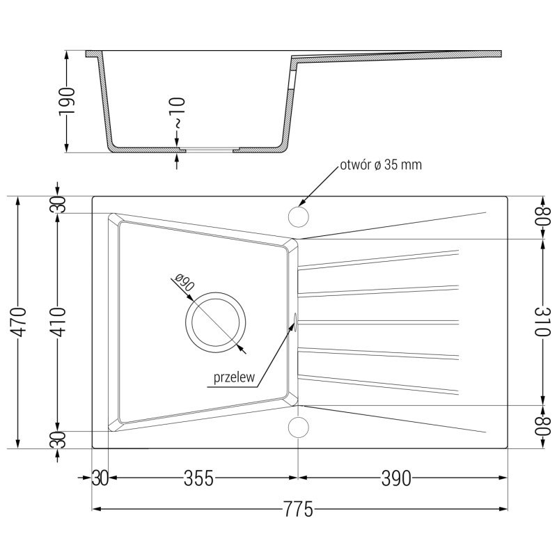 Mexen Cesar granite 1-bowl sink with drainer and Telma kitchen faucet, speckled black - 6514-76-670200-76