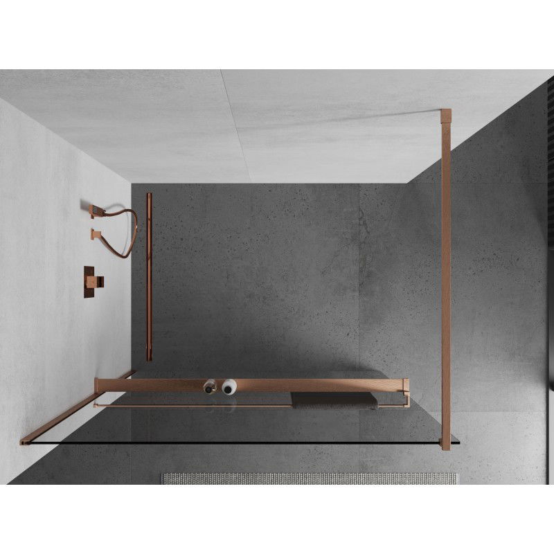 Mexen Kioto+ Shower Wall with Walk-in Shelf 115 x 200 cm, Transparent, Brushed Copper - 800-115-121-65-00