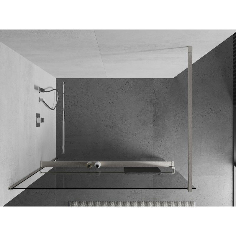 Mexen Kioto+ shower wall with shelf Walk-in 85 x 200 cm, transparent, brushed nickel - 800-085-121-97-00