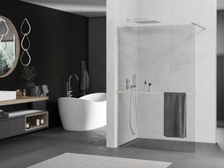 Mexen Kioto+ shower wall with Walk-in shelf 90 x 200 cm, transparent, brushed nickel - 800-090-121-97-00