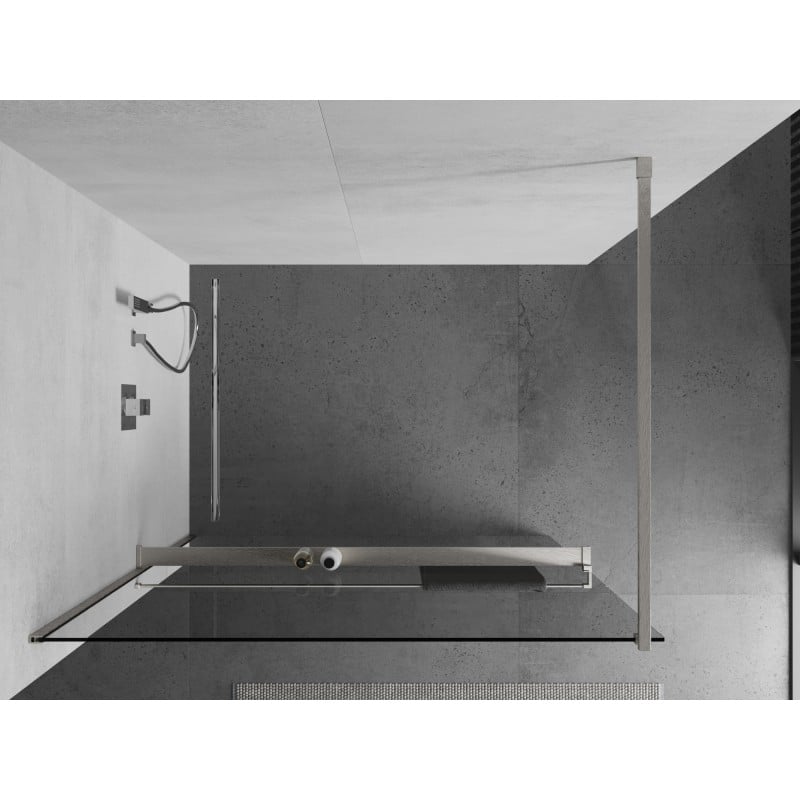 Mexen Kioto+ shower wall with shelf Walk-in 95 x 200 cm, transparent, brushed nickel - 800-095-121-97-00