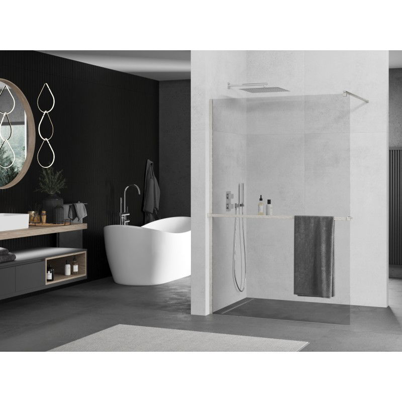 Mexen Kioto+ shower wall with Walk-in shelf 120 x 200 cm, transparent, brushed nickel - 800-120-121-97-00