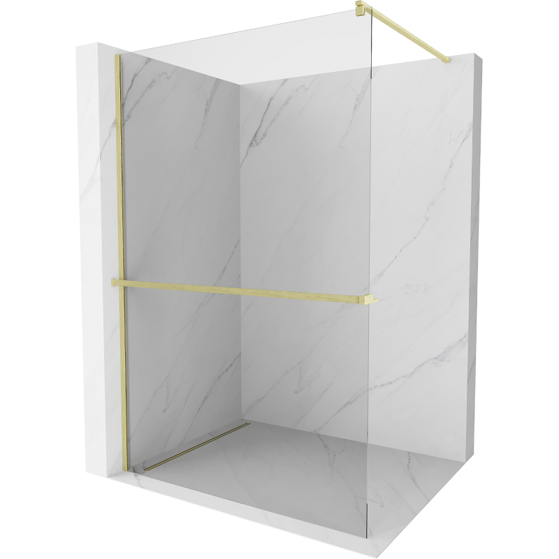 Mexen Kioto+ shower screen with Walk-in shelf 80 x 200 cm, transparent, brushed gold - 800-080-121-55-00