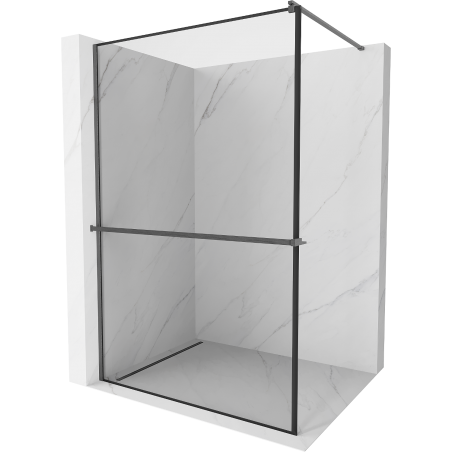 Mexen Kioto+ Walk-in Shower Wall with Shelf 100 x 200 cm, Black Pattern, Gun Gray Brushed - 800-100-121-66-70
