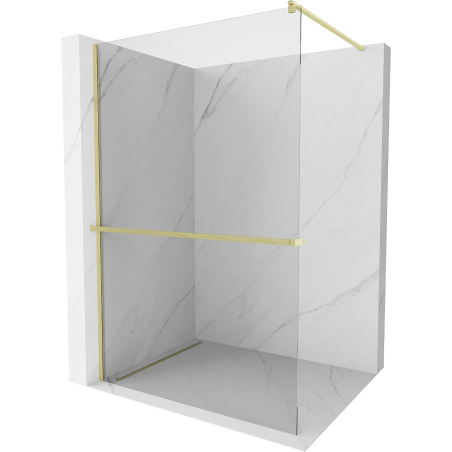 Mexen Kioto+ Walk-in Shower Wall with Shelf 140 x 200 cm, Transparent, Brushed Gold - 800-140-121-55-00