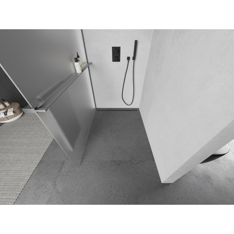 Mexen Kioto+ shower panel with shelf Walk-in 70 x 200 cm, frost, brushed gun gray - 800-070-121-66-30