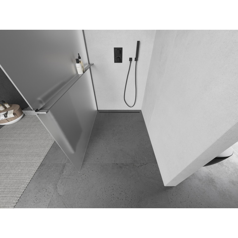Mexen Kioto+ shower wall with shelf Walk-in 70 x 200 cm, frost, gun gray brushed - 800-070-121-66-30
