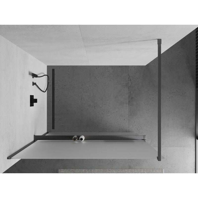 Mexen Kioto+ 90 x 200 cm Walk-in Shower Screen with Shelf, Frosted, Brushed Gun Gray - 800-090-121-66-30