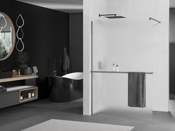 Mexen Kioto+ shower wall with Walk-in shelf 140 x 200 cm, frosting, brushed gun gray - 800-140-121-66-30