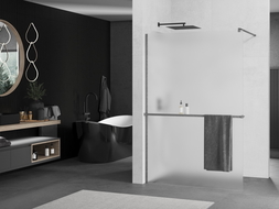 Mexen Kioto+ Walk-in Shower Screen with Shelf 140 x 200 cm, Frosted, Brushed Gun Gray - 800-140-121-66-30
