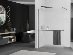 Mexen Kioto+ Walk-in Shower Wall with Shelf 100 x 200 cm, Frosted, Gun Metal - 800-100-121-95-30