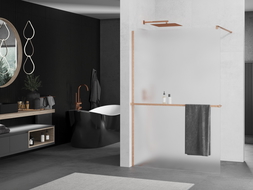 Mexen Kioto+ Walk-in Shower Wall with Shelf 70 x 200 cm, Frosted, Brushed Bronze - 800-070-121-65-30