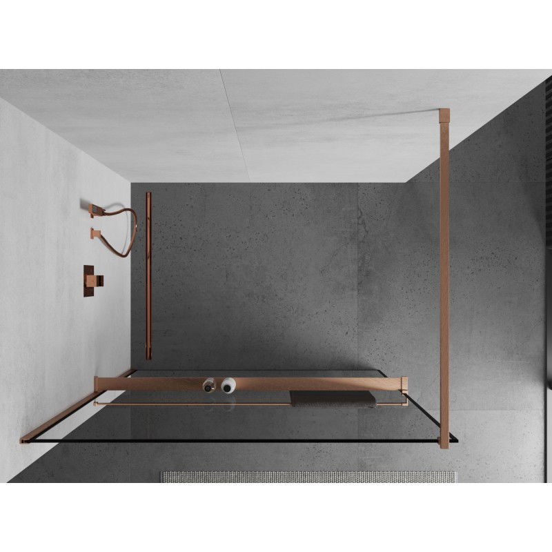 Mexen Kioto+ shower wall with shelf Walk-in 100 x 200 cm, black frame, brushed copper - 800-100-121-65-70
